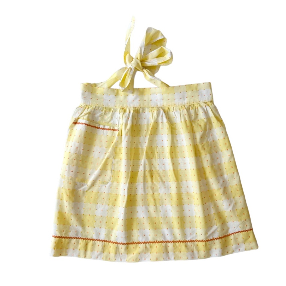 Vintage Pocket Apron in Yellow Gingham & Polkadot